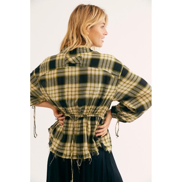 Free People We the Free Sz. S Pacific Dawn Top Wool Blend Green Plaid Top - Picture 2 of 10